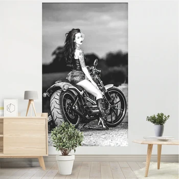 Ilus Naiste Mootorratta Rider Tastries Mootorratta Töötab Plakat Seina Art Deco Reklaami Vintage Logo Baar Klubi