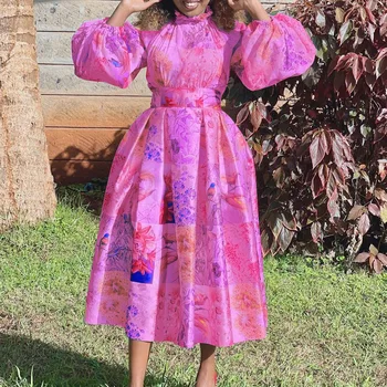 Pluss Suurus Aafrika Prindi Kleidid Naistele 2023 Uus Kevad-Suvel Puhvis Varrukad Õhtu Poole Kleit Ankara Aafrika Riided
