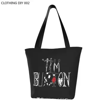 Mood Tim Burton Tähestik Shopping Tassima Kotid Ringlussevõtu Halloween Gooti Film Lõuend Toidukaubad Shopper Õlakott