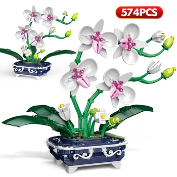 574PCS Mini Orhidee potitaimed Simulatsiooni Lill ehitusplokid Sõbrad Orhidee Tellised Maja Kaunistamiseks Mänguasjad Lastele Kingitused
