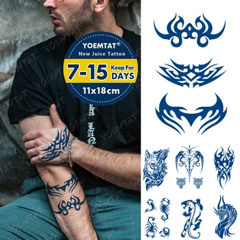 Sinine Tint Mahla Veekindel Ajutine Tato Kleebis Leek Totem Hunt Dragon Skorpion Body Art Võltsitud Tattoo Mehed Naised Kestev Tätoveeringud