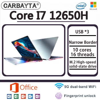 CARBAYTA I7 12650H Mängude 10 Core Sülearvuti 15.6 Tolline Intel Core MAX 64GB RAM 4TB SSD eraldusvõimet 2560x1440 IPS Sülearvuti Windows10 11 WiFi6 BT