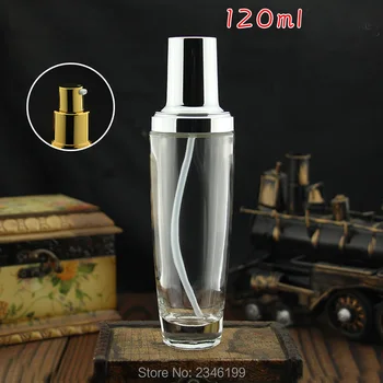 120ML 5tk/palju Tühja Klaasi DIY Losjoon Pumbaga Pudel, Emulsiooni Pudelis Kuld/Hõbe Pump, Selge Klaas ja Kosmeetikatooted Vedelik Ladustamine
