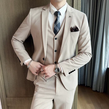 （Jope+vest+püksid）2023 Uus Meeste Tahke Äri Ametliku Ülikond 3-osaline Slim Pulmad Pruudi Kleit Sobiks Mees Formaalse Sotsiaalse Etapp Ülikond