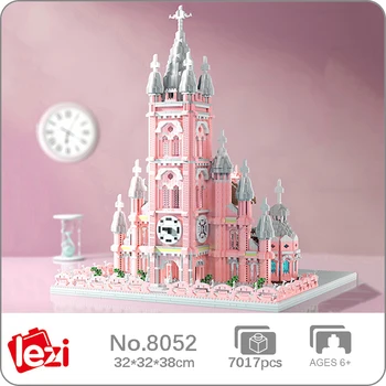 Lezi 8052 Maailma Arhitektuuri Danang Cathedral Roosa Kiriku kellatorn Palace DIY Mini Diamond Plokid, Tellised Hoone Mänguasi Nr Box